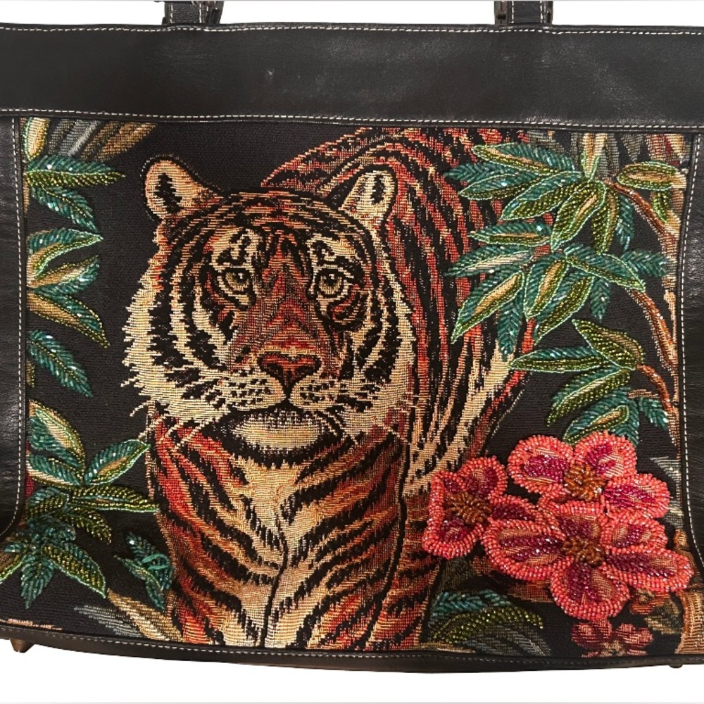 ISABELLA FIORE Vintage Tiger Beaded Tote Y2K Bag - Picture 2 of 14